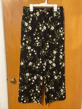 Anthropologie Maeve the Colette Cropped Wide Leg Pants Black Floral Size 29