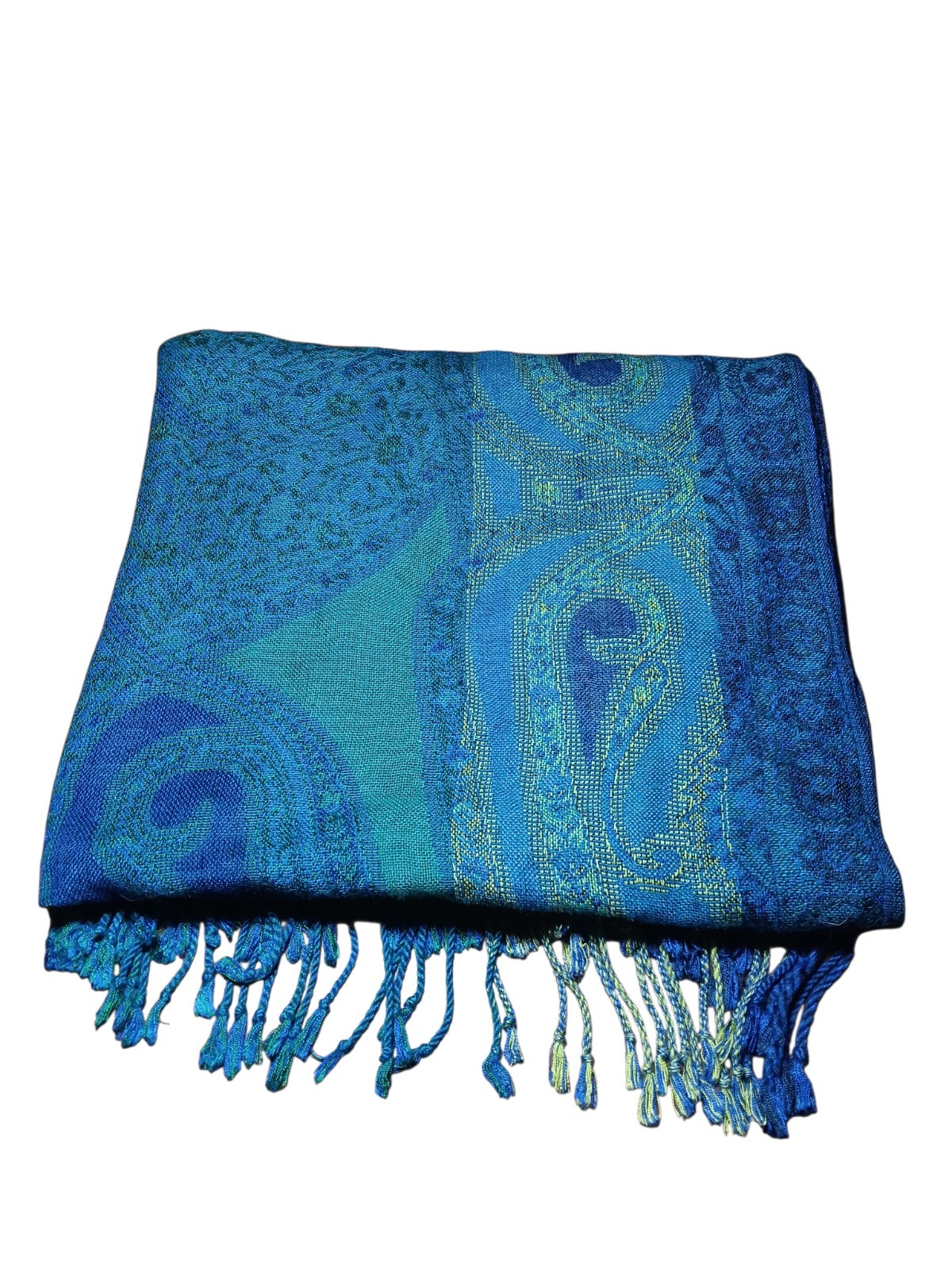 Womens Long Rectangular Fleur De Lis Tasseled Sca… - image 10