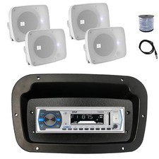 Pyle Marine Radio, Spa Bezel,Adapter, Antenna,Wire, 4x 5.25" 600W White Speaker