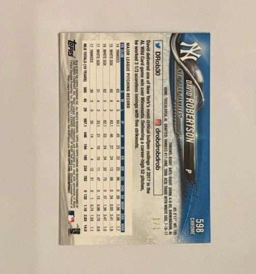2018 Topps Chrome Sapphire David Robertson Superfractor 1/1 view 2