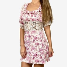 Free People Lucie Mini Dress Size 2 Pink Floral Lace Soft Girl Cottage Coquette