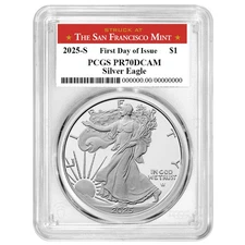 Presale - 2025-S Proof $1 American Silver Eagle PCGS PR70DCAM FDOI San Francisco