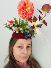 Hat Fascinator OOAK By Claudia Disibio Hummimgbird To Pink Flower Greenery New
