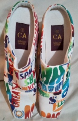 Women's CA Collection Carrini Slip On White w Colorful Details Size 10