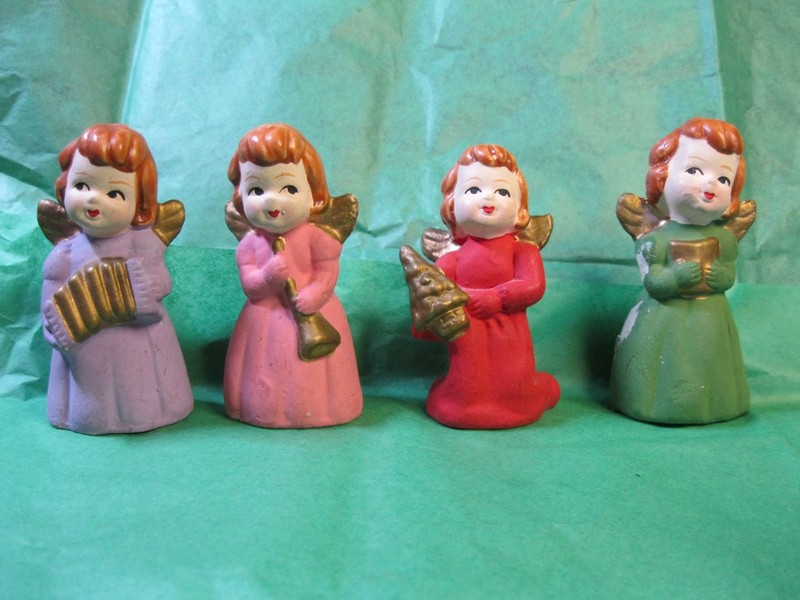 5 Vintage Papermache Chalk-looking Angels Christmas ornaments~Japan
