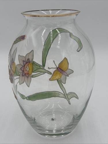 Nagel Glass Vase Hand painted Daffodils And Butterfly Made In Germany - Picture 4 of 17