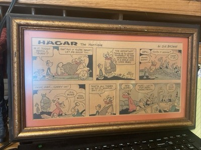 2 HAGAR THE HORRIBLE by Dik Brown Vintage Framed Sunday Third Page Strips 1975