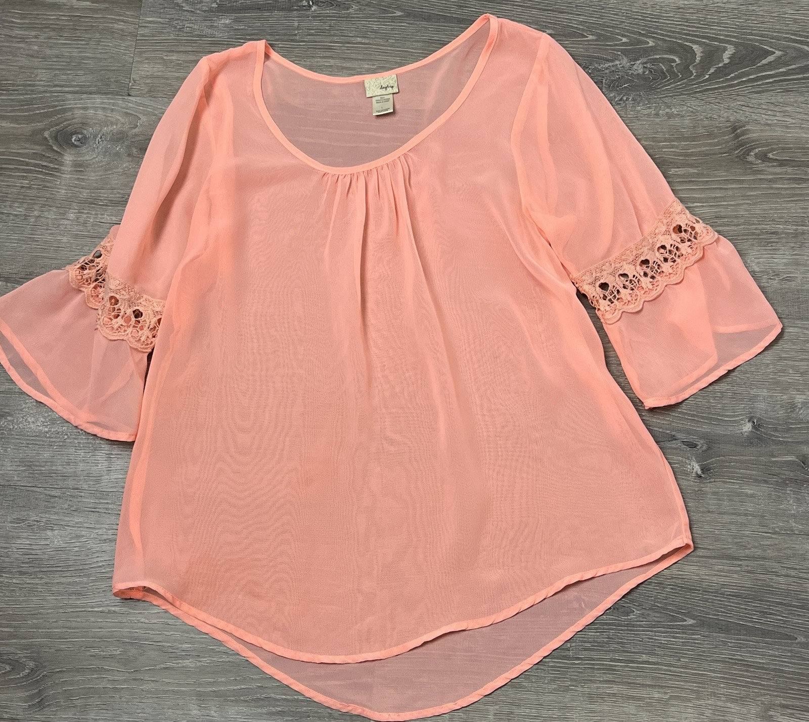 Boho Crochet Bell Sleeve Blouse Romantic Peasant Top Large Sheer