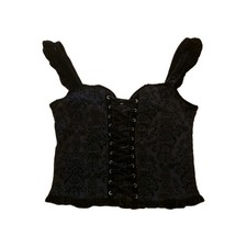 KILLSTAR Rita Rite Corset Whimsigoth Festival Goth Black Velvet Damask Size M