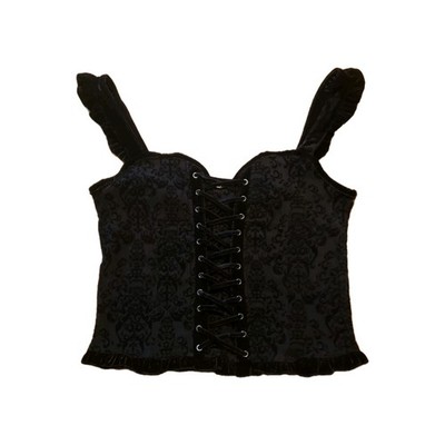 KILLSTAR Rita Rite Corset Whimsigoth Festival Goth Black Velvet Damask Size M 