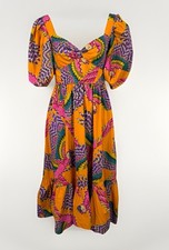 FARM Rio Beaded Macaw Boho Festival Midi Puff Sleeve Dress Women’s XS