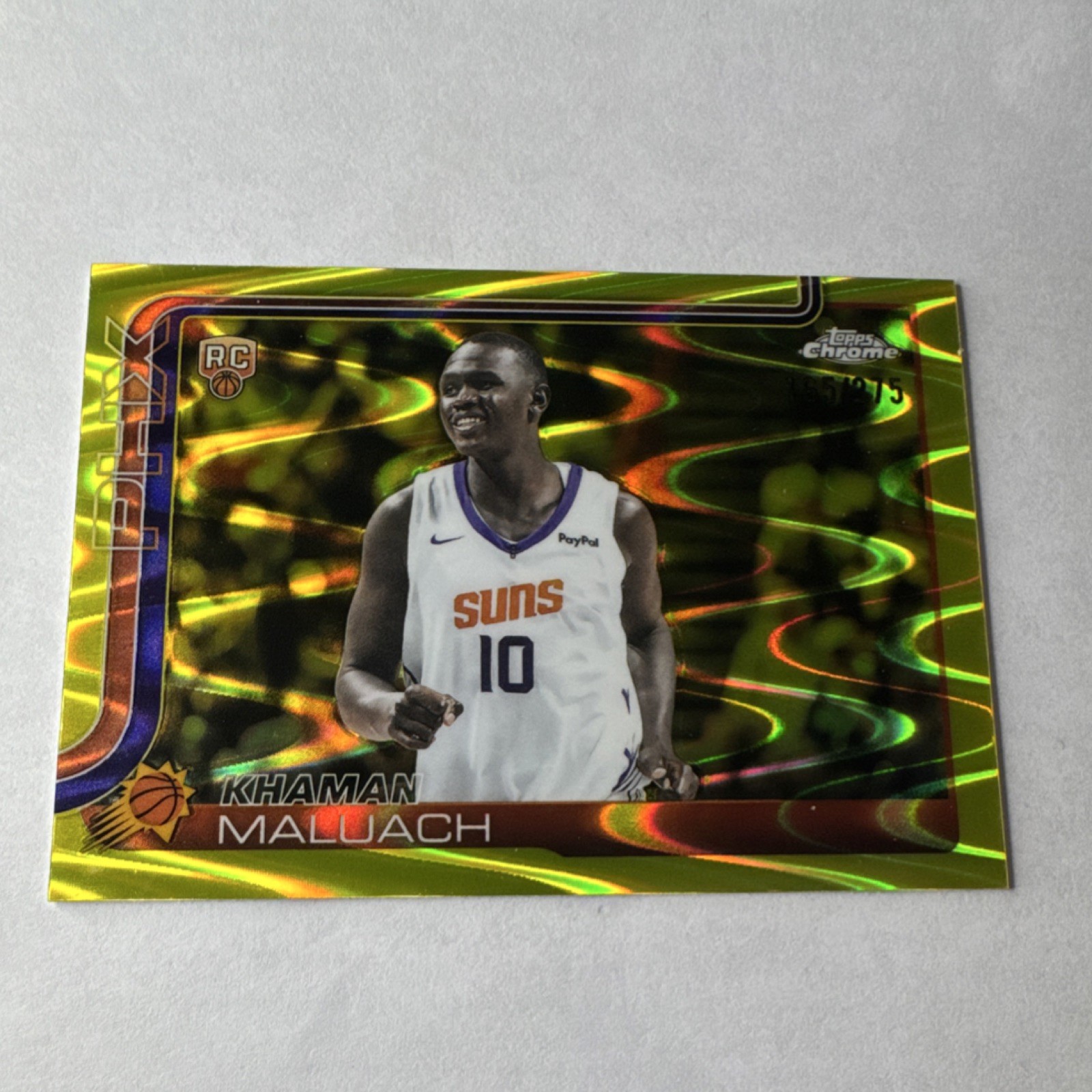 2025-26 Topps Chrome Yellow RayWave #260 Khaman Maluach Suns Rookie /275