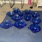 11 Vtg Hazel Atlas Cobalt Blue Depression Glass Moderntone Soup Bowls Cups Cream