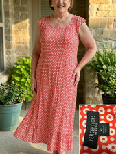 Perceptions Womens Size XL Geometric Dot Ruched Empire Waist Maxi Long Dress NWT