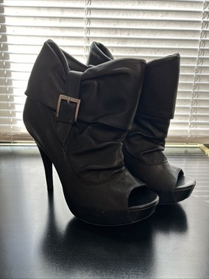 Jessica Simpson Black Open Toe Heels Slouchy Buckle Genuine Leather Size 10