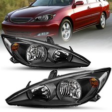 Headlights Pair for 2002-2004 Camry Black Housing Clear Reflector