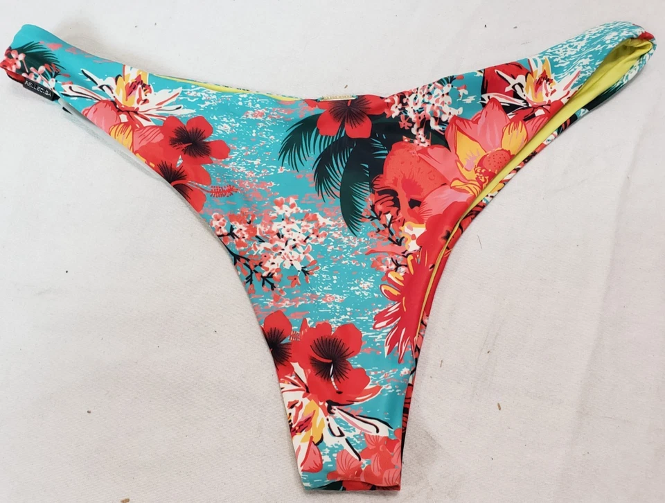 Parte inferior de bikini descarada para mujer RELLECIGA, azul floral, XL Foto 3 de 4