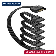 Sata Power Splitter Cable 5.5 Inches 6 Way Black 15Pin SATA Cable 1 To 6 For HDD