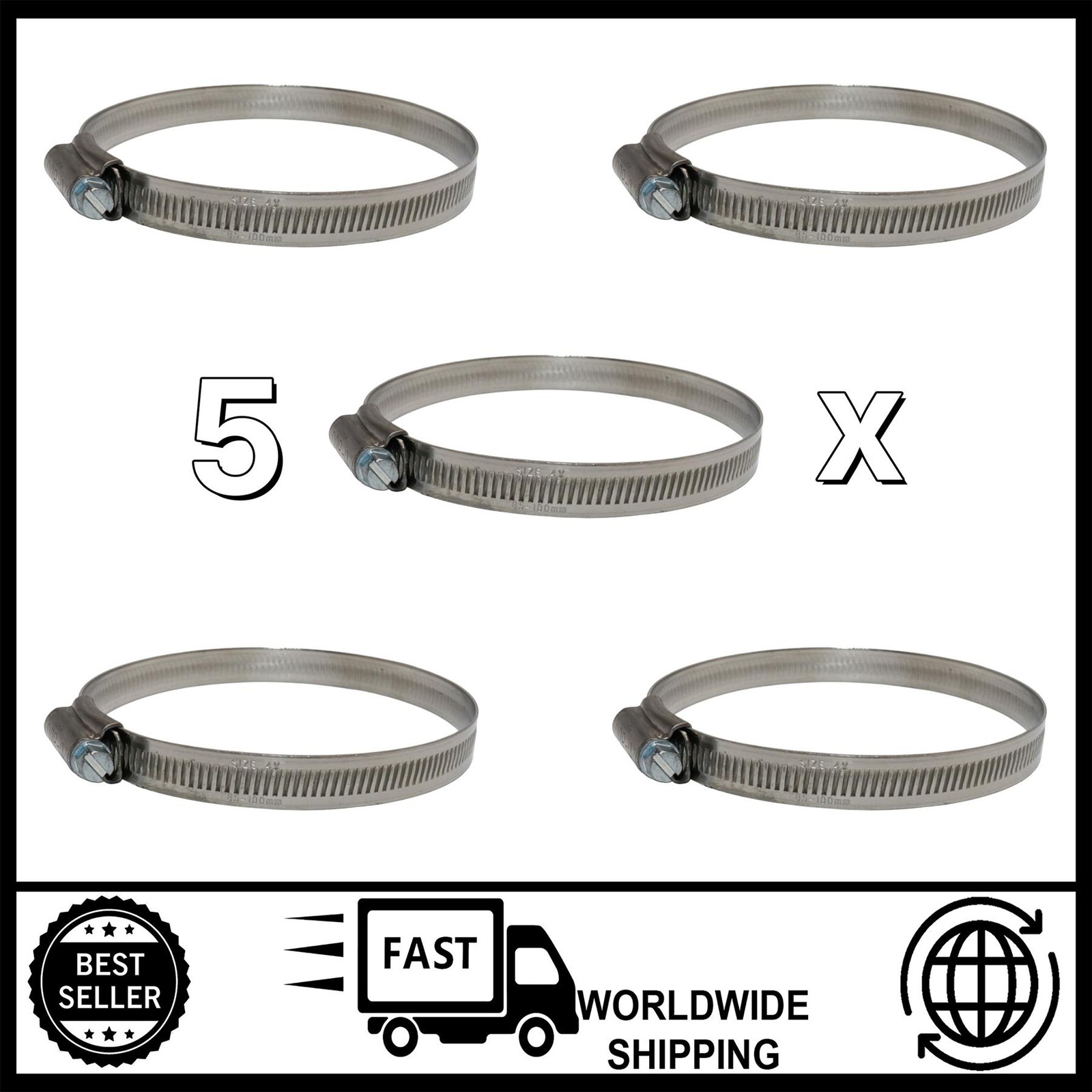 5x Jubilee Clips 85–100mm Stainless Steel Hose Clamp
