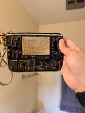 Vintage Coach Poppy Wristlet Black and Gold Fabric with Zipper Wrist Strap