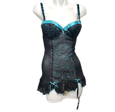 Native Intimates Bustier Bow Top Womens 36B Black Sheer Ruffled Dark Coquette