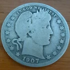 Barber Quarter 1907 S 25C Silver Key Date San Francisco Mint Mark