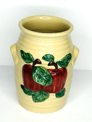 Apple Vase Embossed 3D Apples Leaves Kitchen Farmhouse Cottage Granny Core VTG
