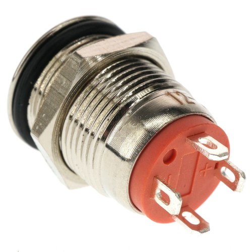 Pulsador de metal roscado de 12 mm, momentáneo, LED rojo, 12-24vdc, ip65, spst, anillo - Imagen 5 de 15
