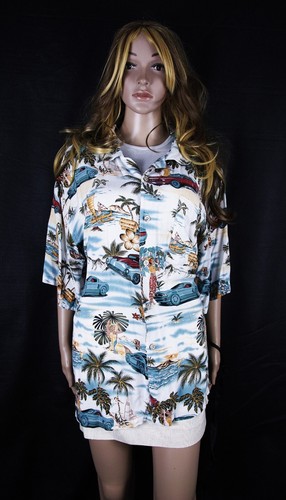 100% Rayon Kleid Shirt Dress Islander Dream Girls Cars Beach Scenery Gr XL - Picture 13 of 22