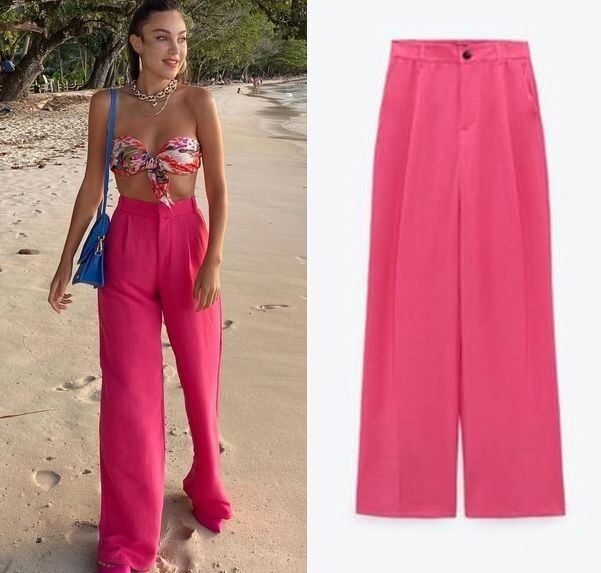【Anyone more】Stray Pink Wide Pants ZARA WIDE LEG PINK HI RISE TROUSERS PANTS - S | eBay
