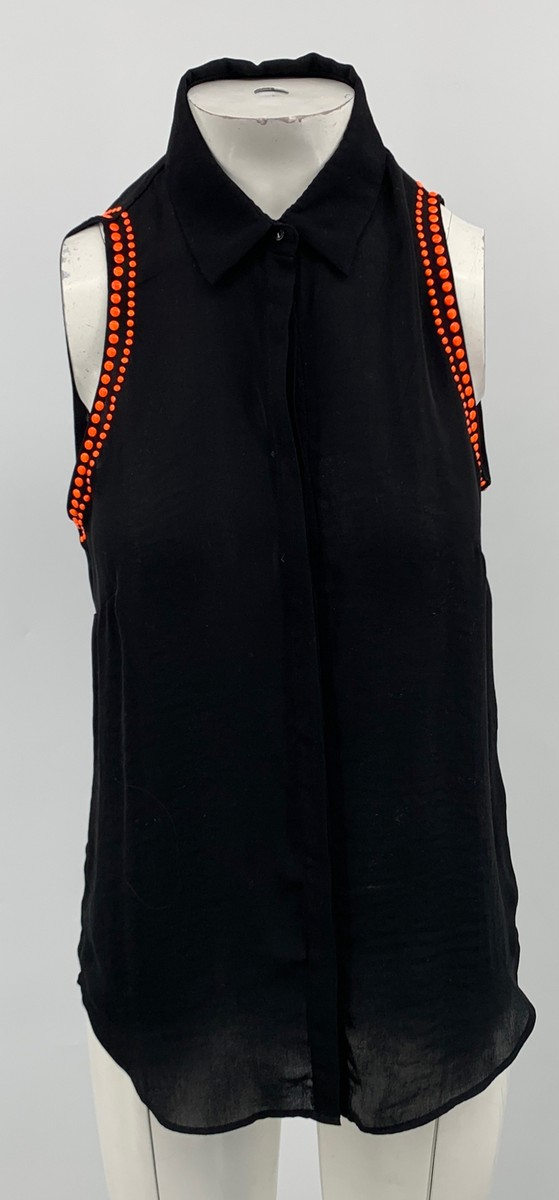 【海外限定】Sandroワンピース☆Sleeveless button-up stretch-w Sandro Womens Black Orange Studded Sleeveless Button Down