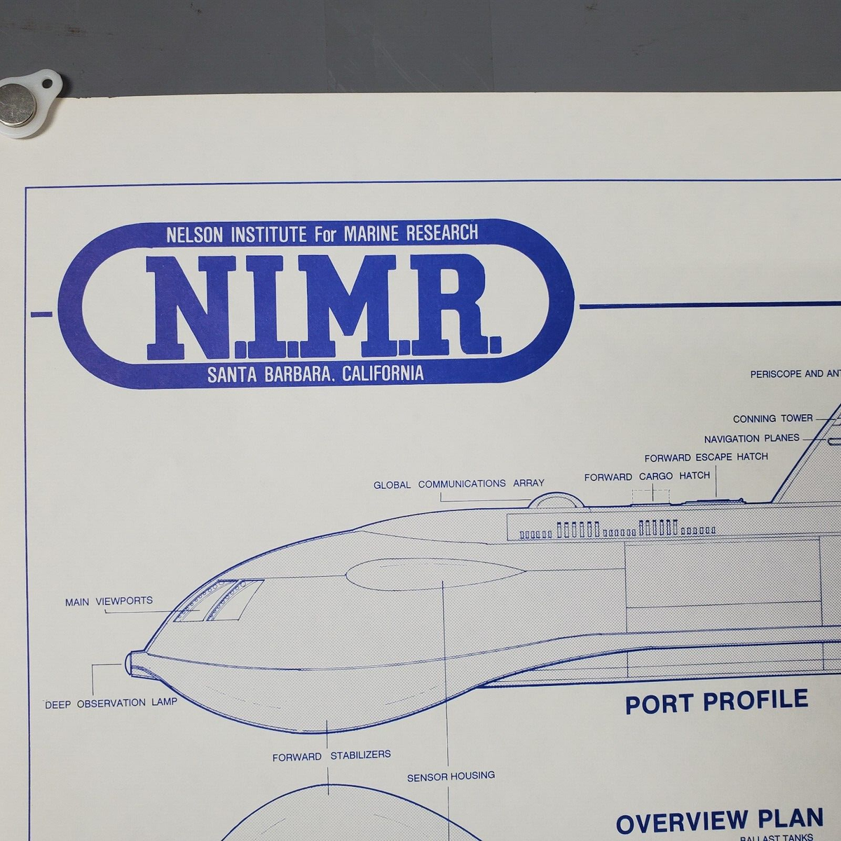 Original 1990 Seaview SSRN/Voyage Bottom Sea Blueprint Poster- 20