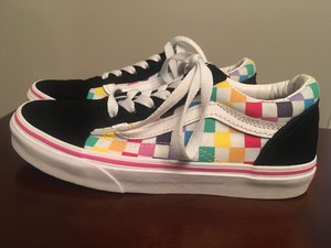 multi colored checkerboard vans old skool