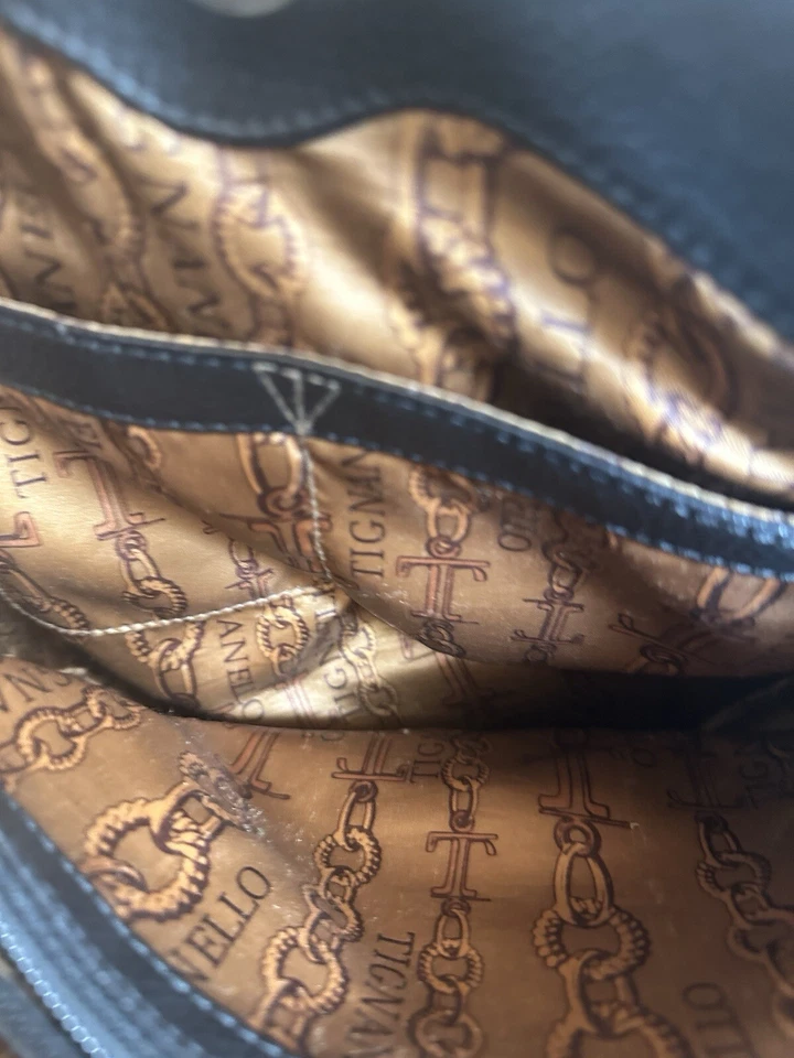 Bolso de hombro Tignanello de cuero negro con doble asa con estampado de leopardo Foto 3 de 4