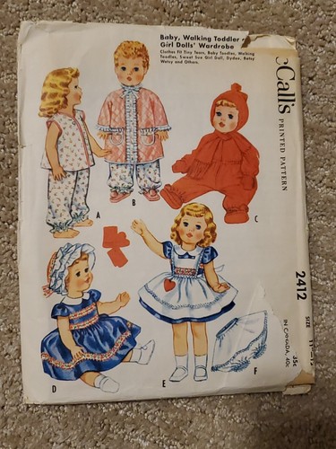 11" 12" Doll Clothes McCalls 2412 Sewing Pattern Cut McCall's VTG 60s Incomplete