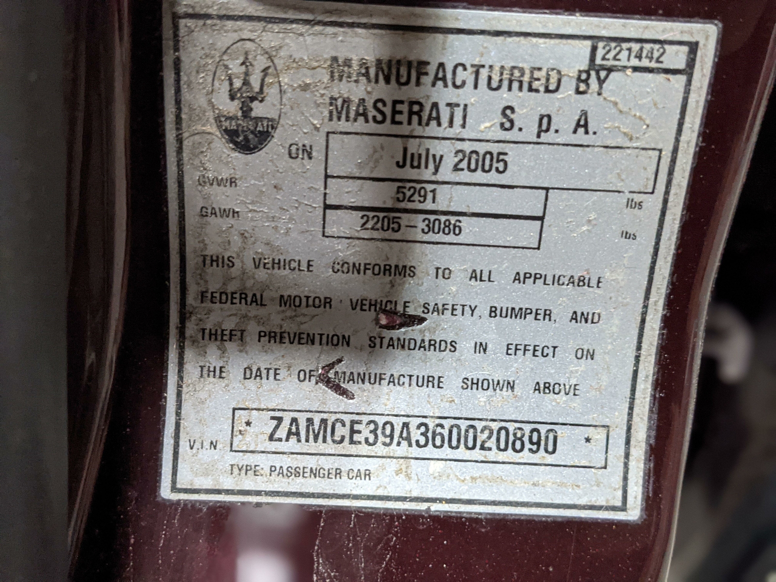 2006 Maserati Quattroporte Sedan Oem Red Passenger Right Door Mirror Power Rh