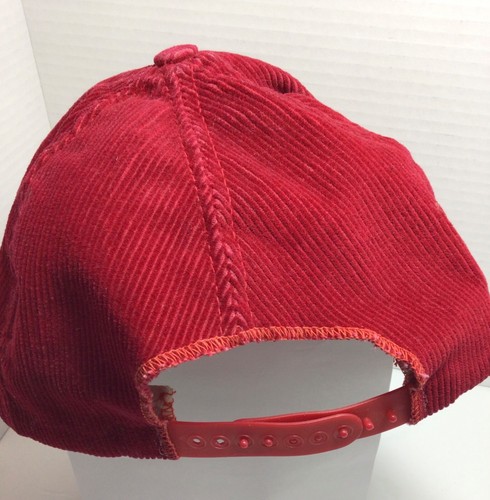 Vintage REBELS Red Corduroy Snapback Trucker Hat White Script Cap UNLV OLE MISS - Picture 5 of 7