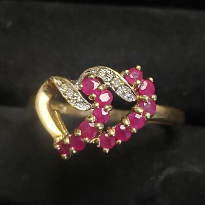 10k 10kt Yellow Gold Ruby Double Heart Ring CTS Estate Find Size 7