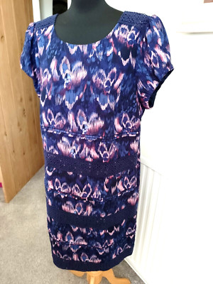 ROCHA, JOHN ROCHA-SPL OCCASION DRESS-LINED-PLEAT & CROCHET TRIM-WORN ONCE-UK 18.