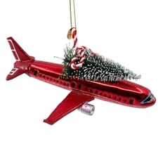 Blown Glass Airplane Ornament Jet Plane Christmas Ornament Holiday Decoration