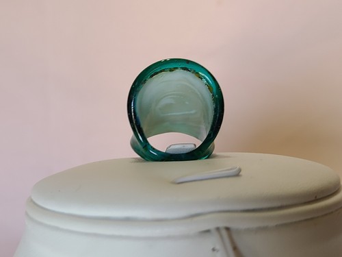 Dichroic Glass Blown Teal Speckled Wide Band Ring Size 8 Chunky Y2K Statement - Picture 4 of 6