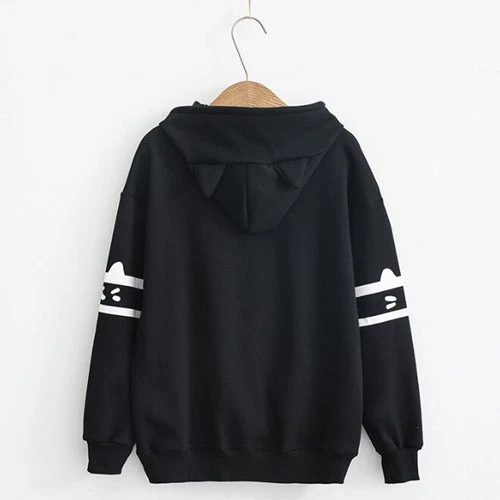 Expédié de Paris - Top Veste Chat Capuche Kawaii Sweat Epais Coton Noir - Photo 2/4