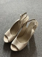 Preowned Stuart Weitzman Slingshot Chunky Block Heel Skin Suede Women's Size 10