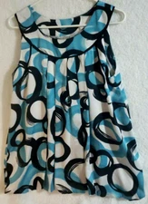Creative Design Works Inc Med Sleeveless Balloon Top teal black white abstract