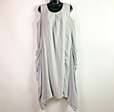 Match Point Linen Dress S Pocket Midi Gray Sleeveless HLD1065 lagenlook relaxed