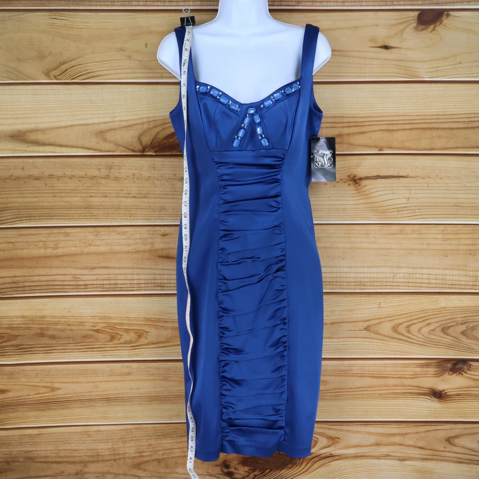 Vestido lápiz sin mangas Jax panel frontal para mujer talla 10 azul forrado con cuentas NUEVO Foto 3 de 4