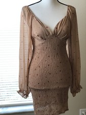 Fashion Nova Taupe Sweetheart Neckline Long Sleeve Bodycon mock Mini Dress SizeM