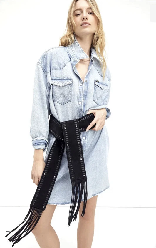 Cinturón envolvente Free People Blaire con flecos gamuza tachonado lazo ancho cintura negro O/S NUEVO Foto 2 de 4