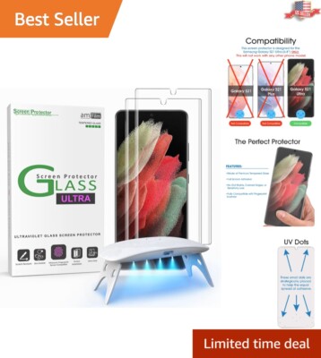 Premium 3D Tempered Glass Protector for Galaxy S21 Ultra with UV Gel - 2 Pack