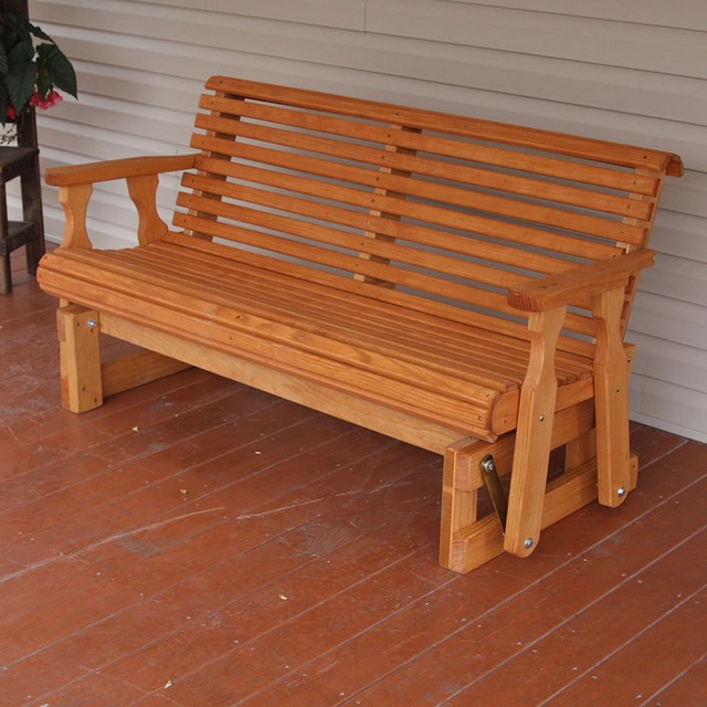 Amish Heavy Duty 800 Lb Roll Back Pressure Treated Porch Glider With Cupholders